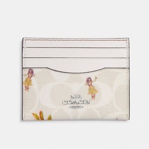 Coach Slim Id Card Case In Signature Canvas With Hula Print - Brand New